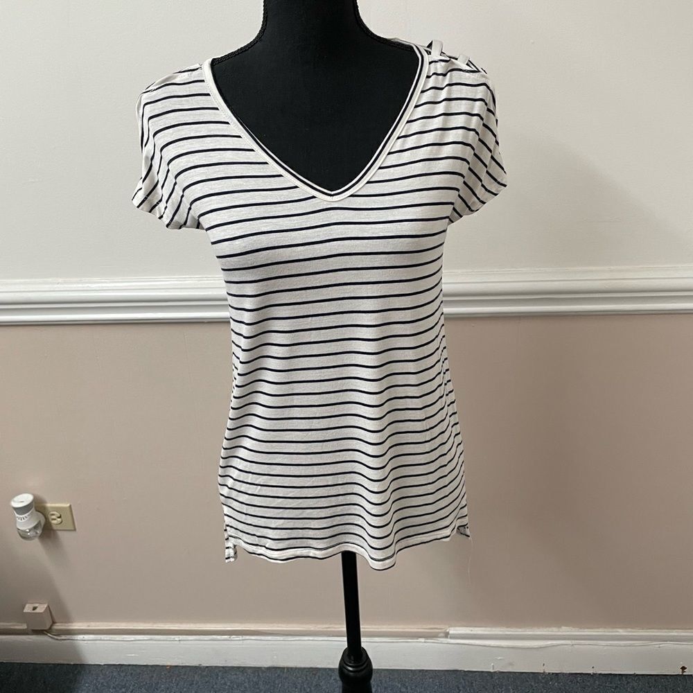 NWT Moral Fiber Ivory and Navy Stripe Blouse